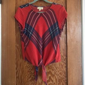 Western Cloth & Stone Tie Waist Plaid Top